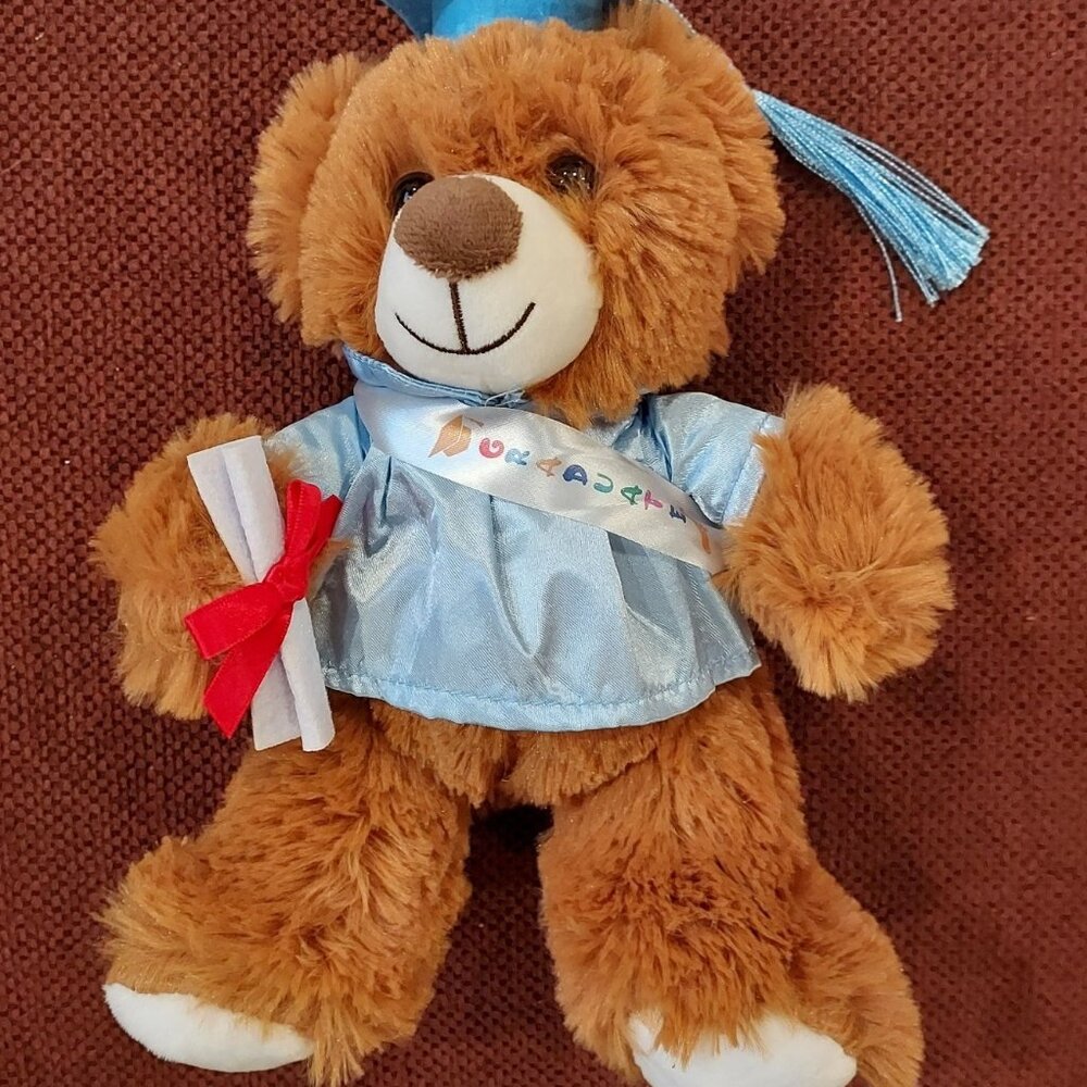 Plush Bear Graduation Baby Blue Cap and Gown Diploma 10 Inch - Picture 3 of 9